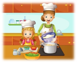 A mother and daughter cooking - Вектор, зображення